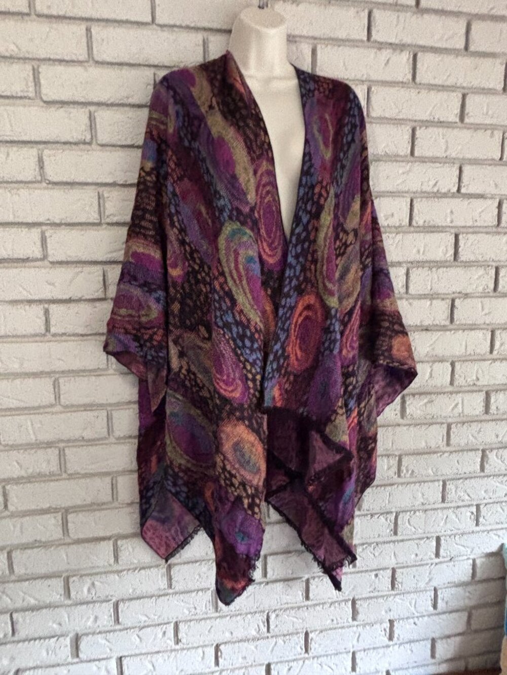 Rapti 100% Cashmere OS Buckle Shawl Wrap Multicolor Artsy Boho